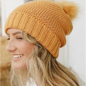 Mustard Pom Pom Knit Beanie